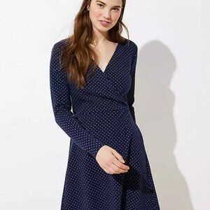 NWT Loft Dress Dots Blue Navy Petite 00P